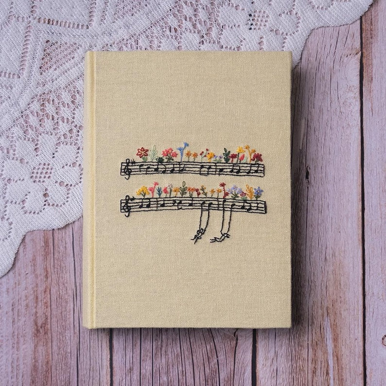 Handgesticktes Notizbuch A5 A6, Blumenmuster, Leinen Hardcover, Tagebuch