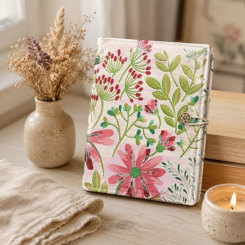 Botanisches Notizbuch mit Stoffeinband, nachfüllbar, A5/A6, blanko/kariert/liniert