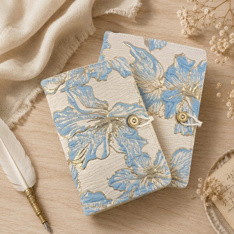 Notizbuch mit blauem Blumenmuster, nachfüllbares Tagebuch, Vintage-Tagebuch A5/A6