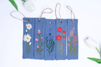Handbesticktes Leinen Lesezeichen 15x5 cm, Stickerei Blumen oder Tiere, Buch Accessoire