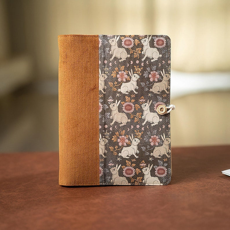 A5 A6 Floral Stickerei Journal Notizbuch, handgemachtes Stofftagebuch, nachfüllbar, Blumenmuster, Kokosnussknopf