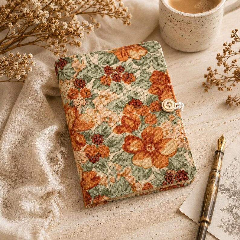 Vintage-Textil-Notizbuch mit floralem Stoffmuster, nachfüllbar, A5/A6, Blanko/Punkt/Liniert