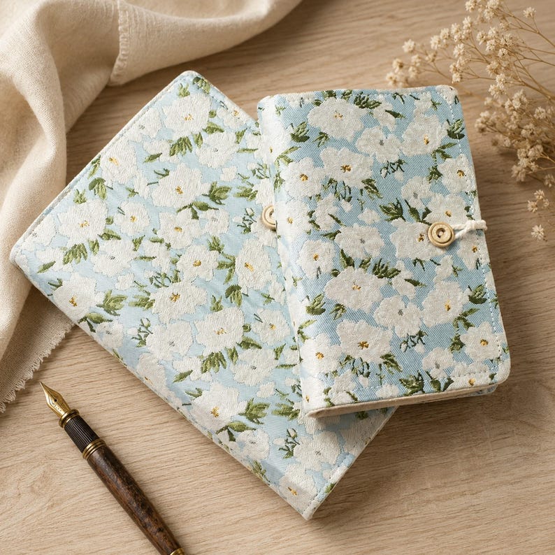 Blumenmuster Notizbuch A5/A6, nachfüllbares Tagebuch mit abnehmbarem Stoffeinband