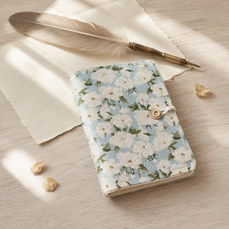 Blumenmuster Notizbuch A5/A6, nachfüllbares Tagebuch mit abnehmbarem Stoffeinband