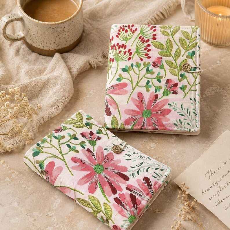 Botanisches Notizbuch mit Stoffeinband, nachfüllbar, A5/A6, blanko/kariert/liniert
